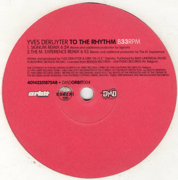 Yves Deruyter : To The Rhythm (12")