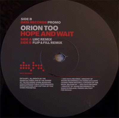 Orion Too : Hope And Wait (12", Promo)