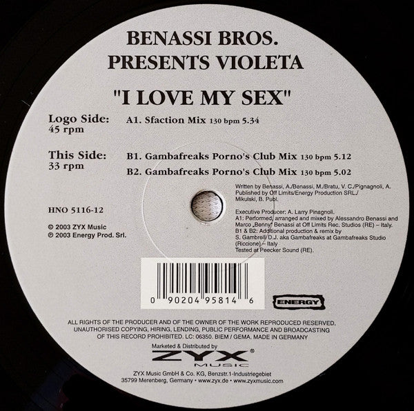 Benassi Bros. Presents. Violeta : I Love My Sex (12")