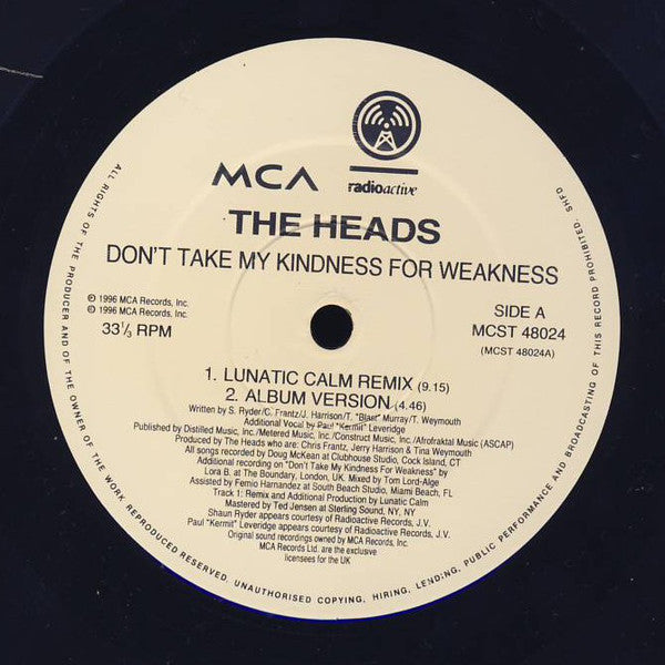 The Heads : Don't Take My Kindness For Weakness (12", Single)