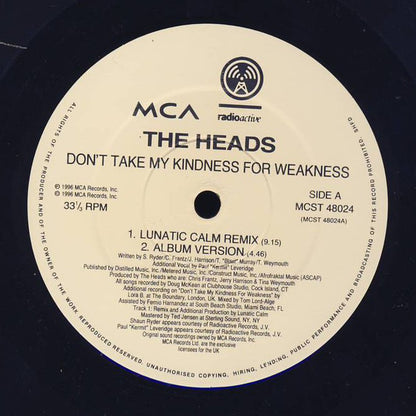 The Heads : Don't Take My Kindness For Weakness (12", Single)