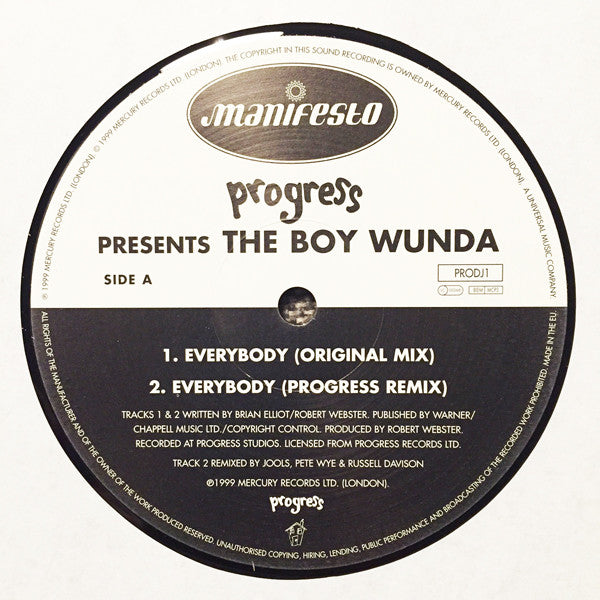 Progress (5) Presents The Boy Wunda : Everybody (12", Promo)