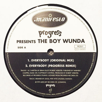 Progress (5) Presents The Boy Wunda : Everybody (12", Promo)