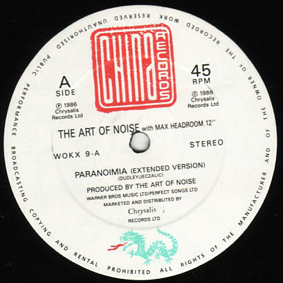 The Art Of Noise With Max Headroom : Paranoimia (Extended Version) (12", RE)