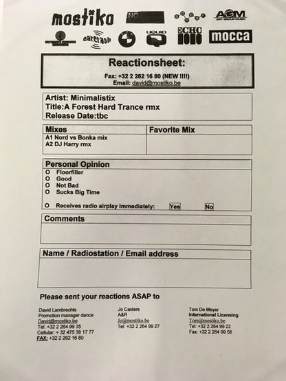 Minimalistix : A Forest (The Hardtrance Remixes) (12", W/Lbl)