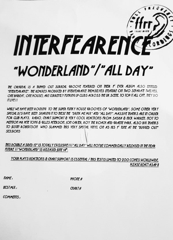 Interfearence : Wonderland / All Day (12", W/Lbl)