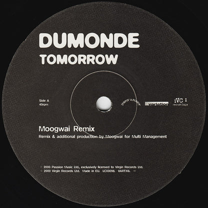 JamX & De Leon Present DuMonde : Tomorrow (Moogwai & DJ Jam X & De Leon Remixes) (12")