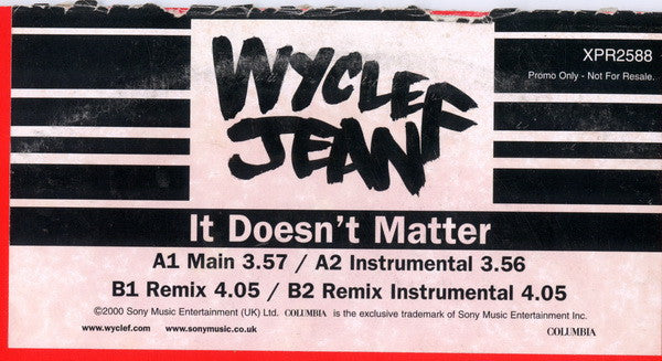 Wyclef Jean : It Doesn't Matter (12", Promo)