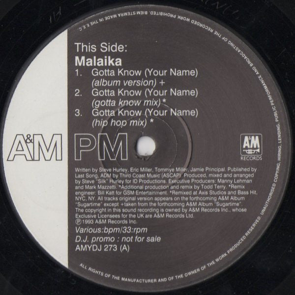 Malaika : Gotta Know (Your Name) (12", Single, Promo)