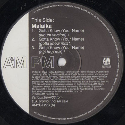 Malaika : Gotta Know (Your Name) (12", Single, Promo)