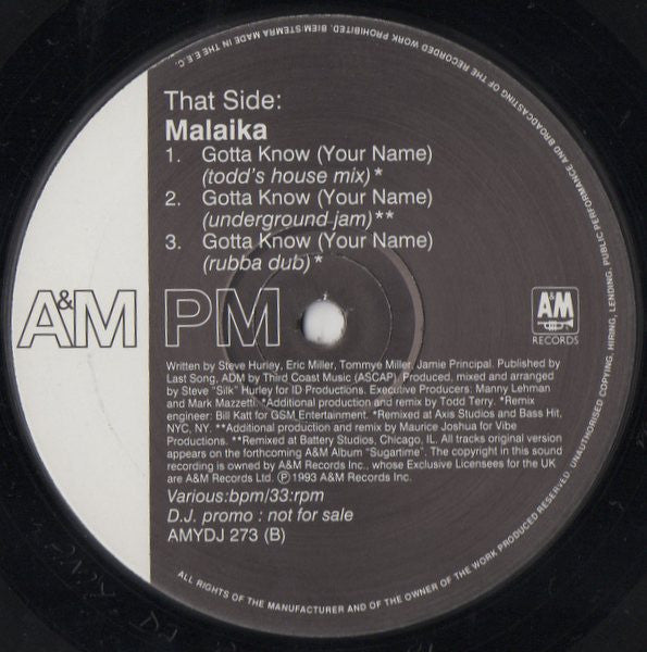 Malaika : Gotta Know (Your Name) (12", Single, Promo)