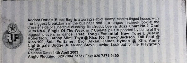 Andrea Doria : Bucci Bag (12", Promo)