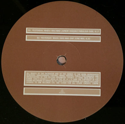Pet Shop Boys : Yesterday, When I Was Mad (12", Single)