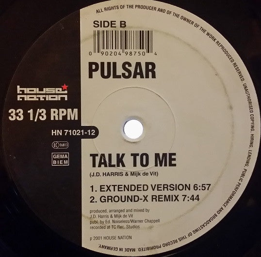 Pulsar (7) : Talk To Me (12")