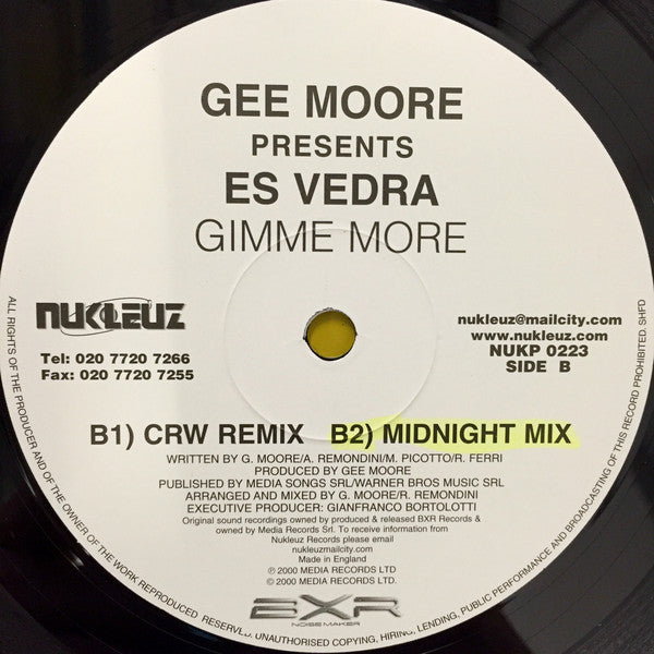 Gee Moore Presents Es Vedra : Gimme More (12")