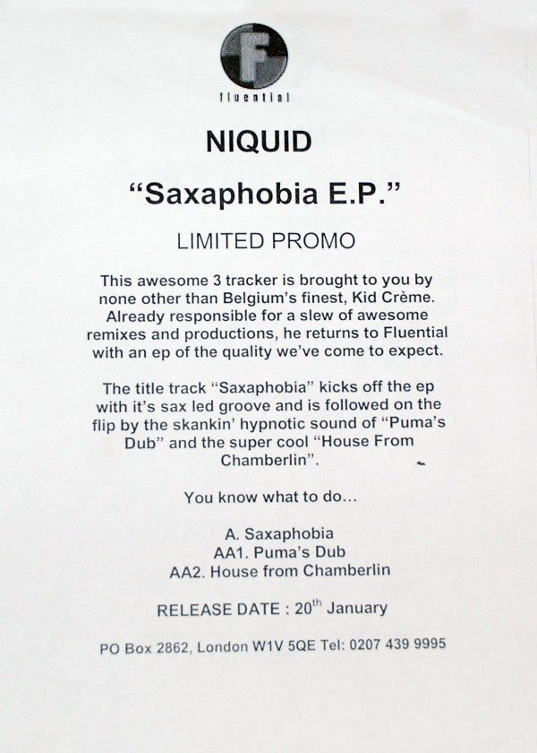 Niquid : Saxaphobia EP (12", EP, TP)
