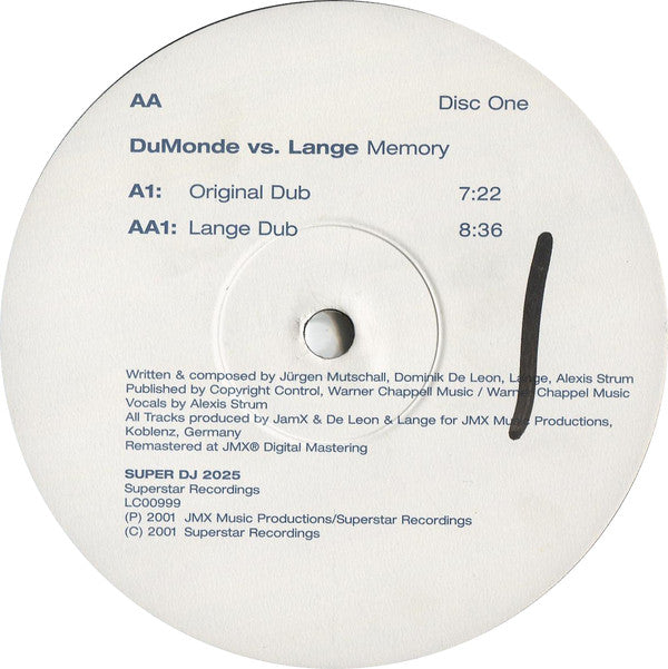 DuMonde Vs. Lange : Memory (12", Dis)