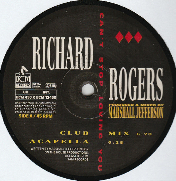 Richard Rogers : Can't Stop Loving You (12")