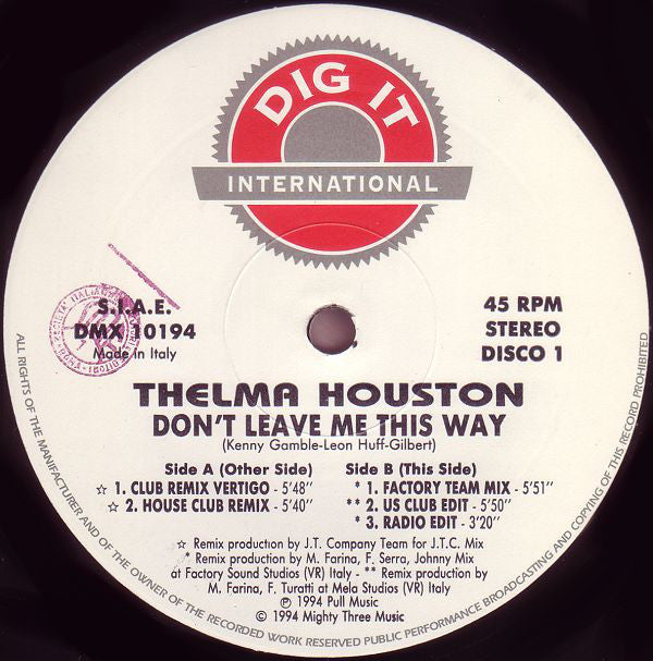Thelma Houston : Don't Leave Me This Way (Remix '94) (12", Dis)