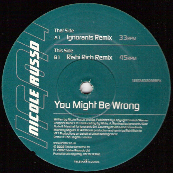 Nicole Russo : You Might Be Wrong (12", Promo)