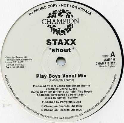 Staxx : Shout (2x12", Promo)