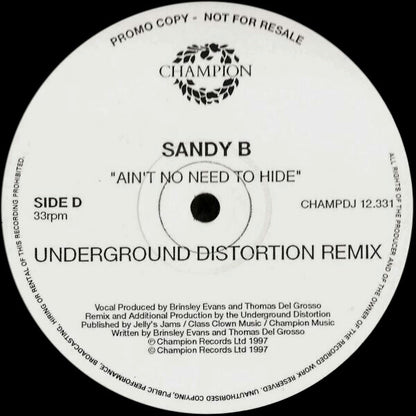 Sandy B : Ain't No Need To Hide (3x12", Promo)