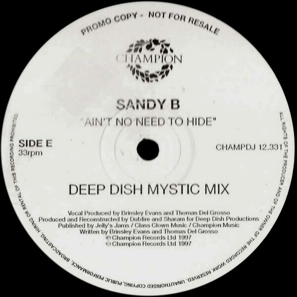 Sandy B : Ain't No Need To Hide (3x12", Promo)