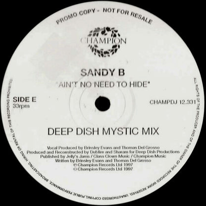 Sandy B : Ain't No Need To Hide (3x12", Promo)