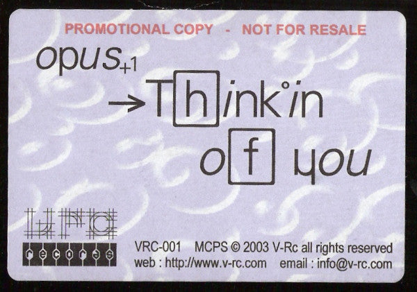 Opus One (2) : Thinkin Of You (12", Promo, W/Lbl)