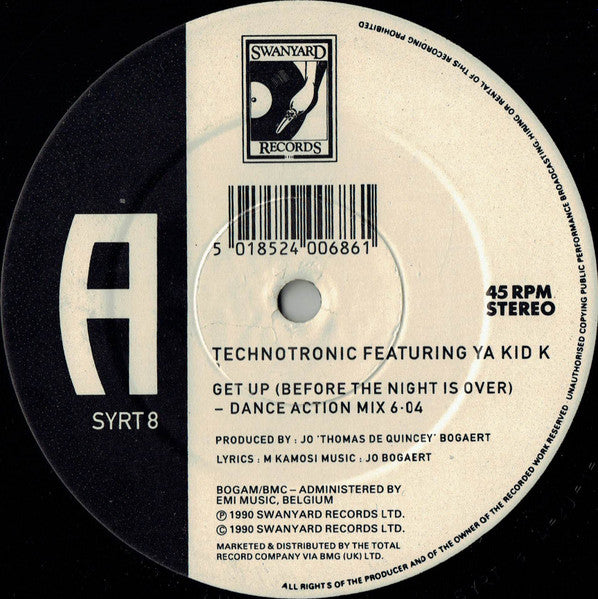 Technotronic Featuring Ya Kid K : Get Up (Before The Night Is Over) (12", Single, Com)