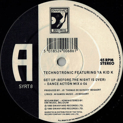 Technotronic Featuring Ya Kid K : Get Up (Before The Night Is Over) (12", Single, Com)