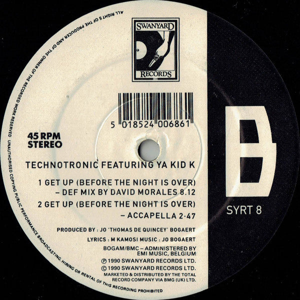 Technotronic Featuring Ya Kid K : Get Up (Before The Night Is Over) (12", Single, Com)