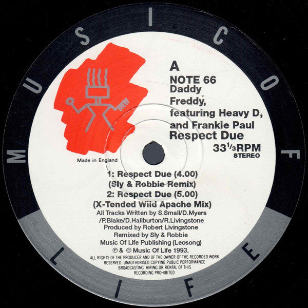 Daddy Freddy Featuring Heavy D & Frankie Paul : Respect Due (The Sly & Robbie Remixes) (12")