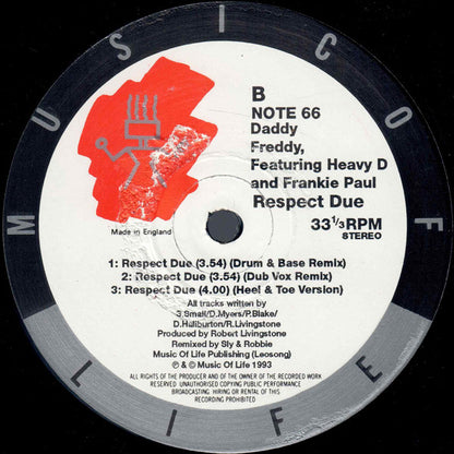 Daddy Freddy Featuring Heavy D & Frankie Paul : Respect Due (The Sly & Robbie Remixes) (12")