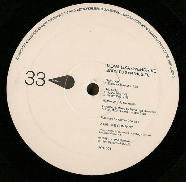 Mona Lisa Overdrive : Born To Synthesize (12")