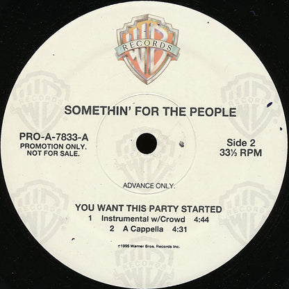 Somethin' For The People : You Want This Party Started (12", Promo)