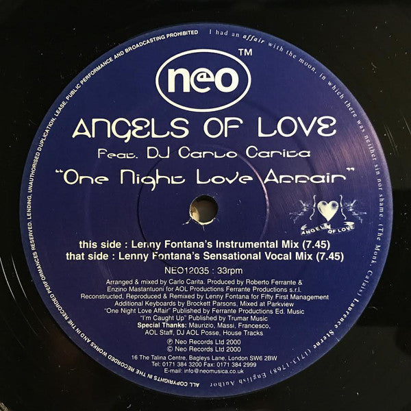 Angels Of Love : One Night Love Affair (12")