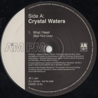 Crystal Waters : What I Need (David Morales + Basement Boys Remixes) / Ghetto Day (2x12", Promo)