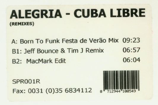 Alegria (2) : Cuba Libre (Remixes) (12", W/Lbl)