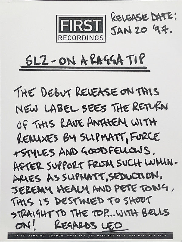 SL2 : On A Ragga Tip '97 (12", Promo)