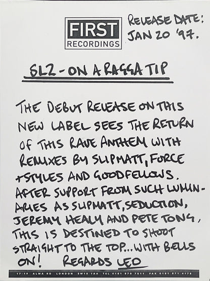 SL2 : On A Ragga Tip '97 (12", Promo)