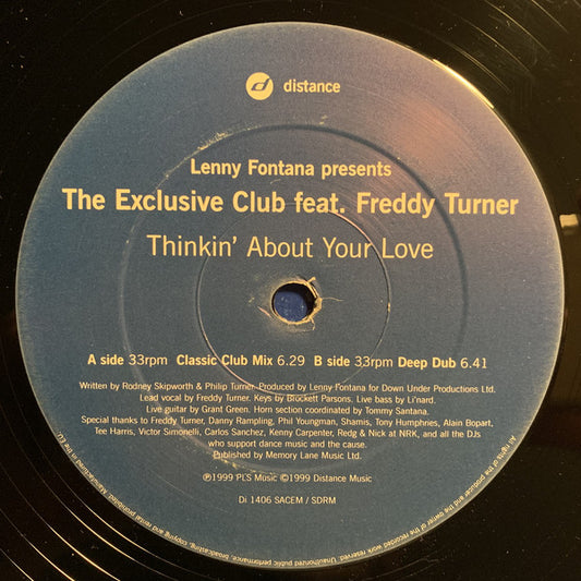 Lenny Fontana Presents The Exclusive Club Feat. Freddy Turner : Thinkin' About Your Love (12", Promo)