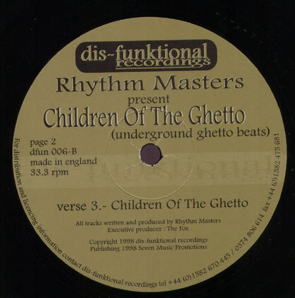 Rhythm Masters : Children Of The Ghetto (Underground Ghetto Beats) (12")
