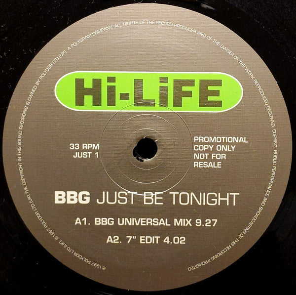 BBG : Just Be Tonight (2x12", Promo)