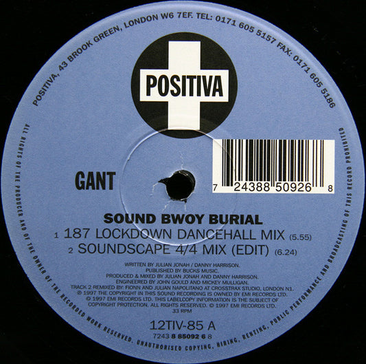 Gant : Sound Bwoy Burial / All Night Long (12")