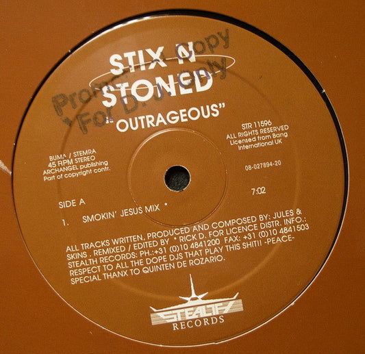 Stix N Stoned* : Outrageous (12")