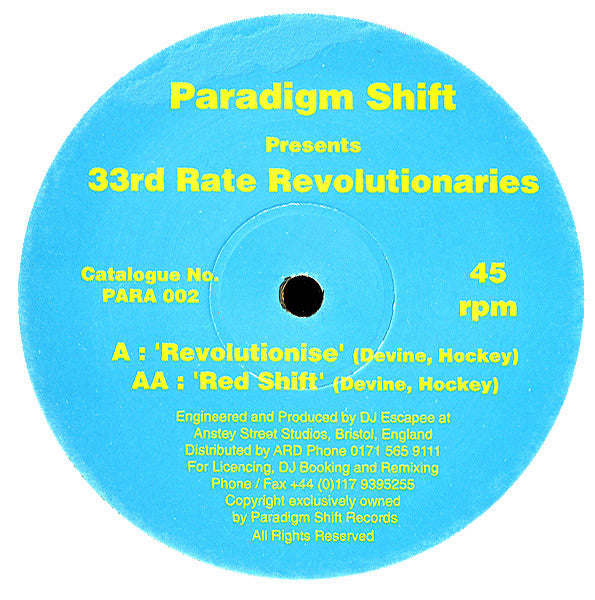 33rd Rate Revolutionaries : Revolutionise / Red Shift (12")