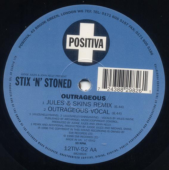 Judge Jules & John Kelly Present Stix 'N' Stoned : Outrageous (12", Single)