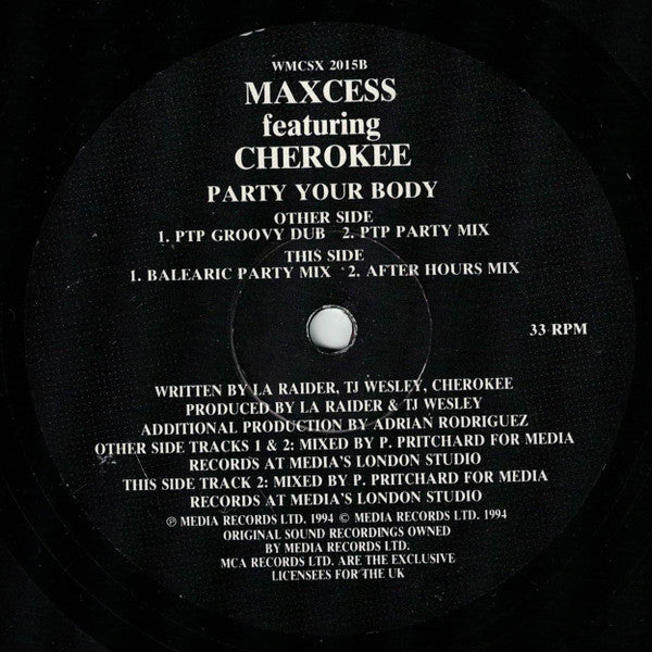 Maxcess feat. Cherokee (2) : Party Your Body (12")