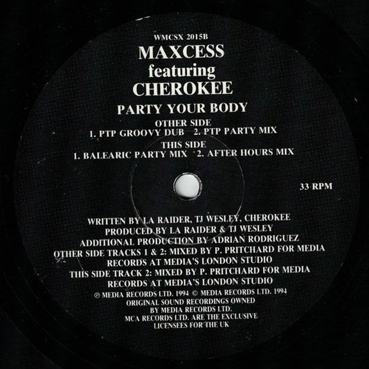 Maxcess feat. Cherokee (2) : Party Your Body (12")